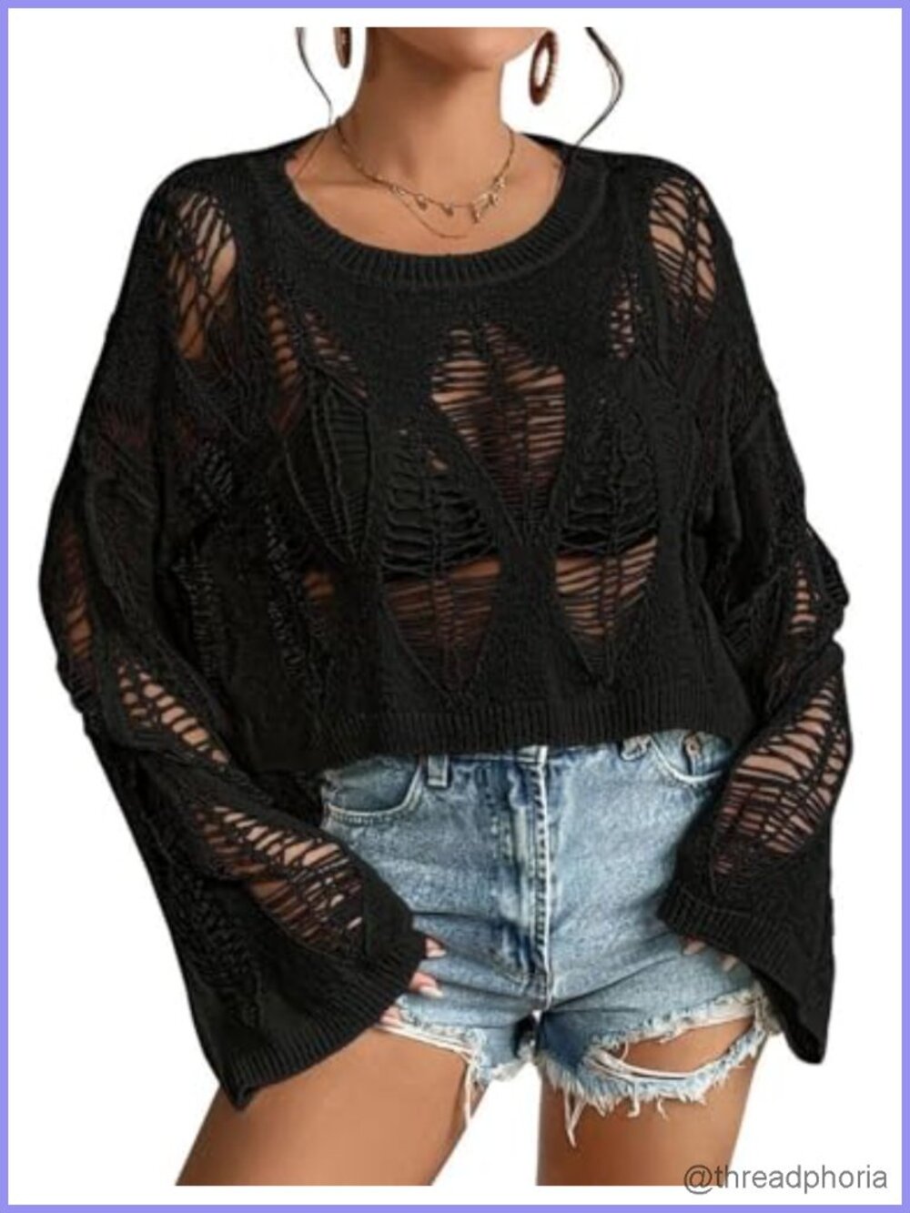 Gothic Oversized Sweater Long Bell Sleeve Knit Crop Top Punk Pullover